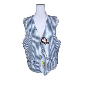 Vintage 90s Warner Bros Looney Tunes Vest Mens M Blue Taz Bugs Tweety